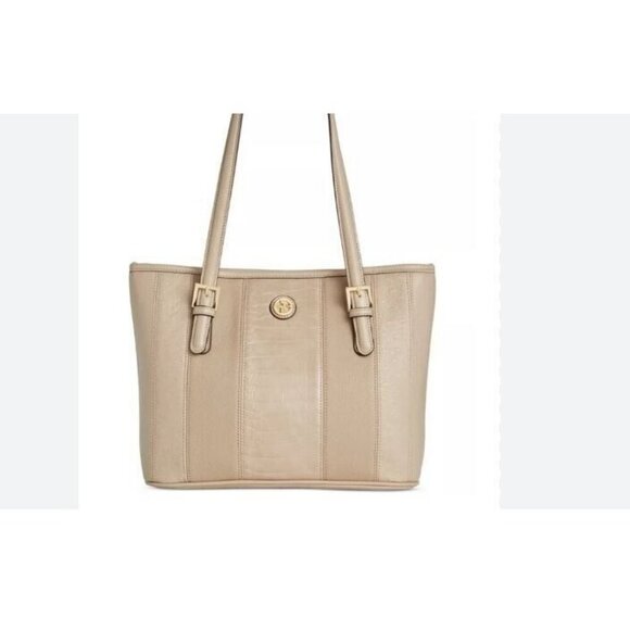 GIANI BERNINI  mixed media croc embossed faux-leather medium tote bag -Flax/Beig - Picture 2 of 8